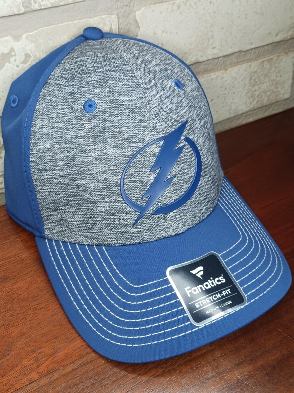 Fanatics Tampa Bay Lightning Hat Cap Mens Fitted M-L Gray & Blue Stretch Fit NHL